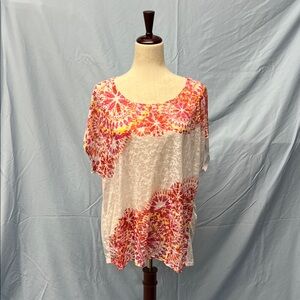 Ruby Rd. Pink and White Tie-Dye Blouse
